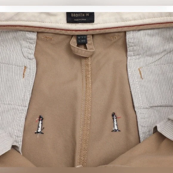 J. Crew 770 Khaki Chinos with Embroidered Lighthouses Size:33/30